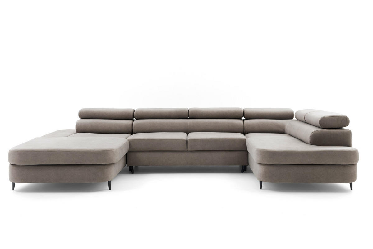 ECKSOFA U-Form PRIAM U Rechts mit Schlaffunktion 126x270 Velours Beige - Beige/Schwarz, Holz/Textil (203/91/350cm) - Muffo