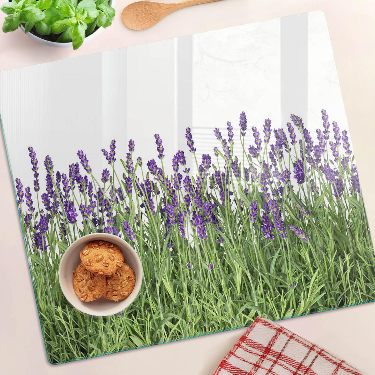 GLASPLATTE 60x52 cm Lavendelblüten - Lila, Glas (60/0.4/52cm) - TULUP