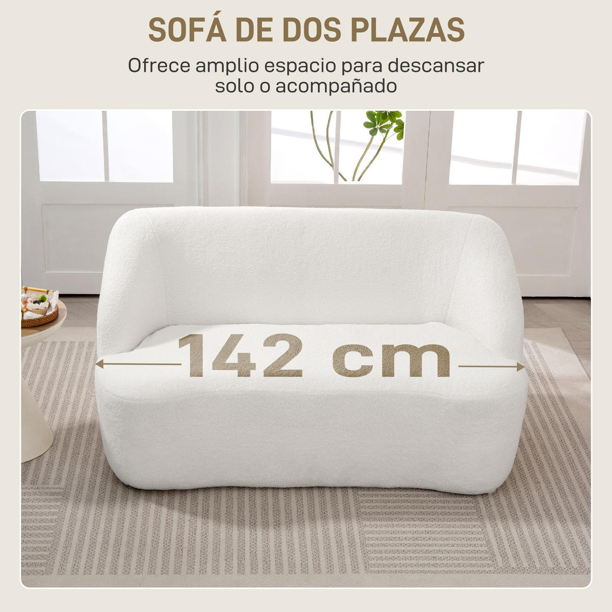 SOFA, 2-Sitzer, Sherpa-Fleece, geschwungen, dicke Polsterung, creme, 142cm - Multicolor, Holzwerkstoff (142/73.5/85cm) - FORIOUS