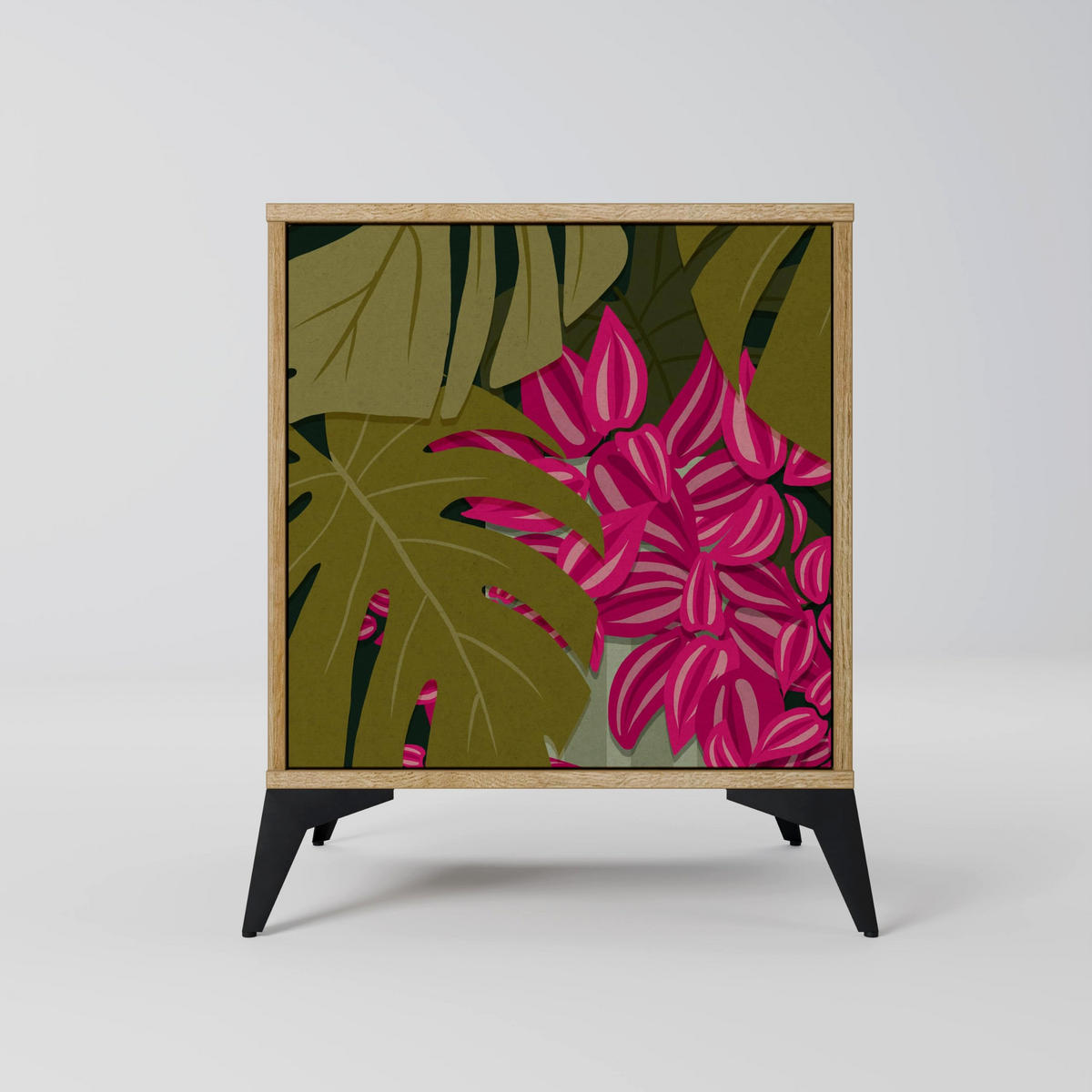 SIDEBOARD TROPICAL BEAUTY, Eichefarben, 57,5x42x77,5 cm, Schräge Buchenholzfüße - Eichefarben/Buchefarben, Holzwerkstoff/Buchenholz (57.5/77.5/42cm) - SpaceRebels