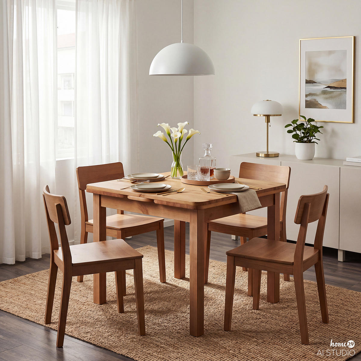 ESSTISCH mit ansteckplatten - Kiefer massiv - Kieferfarben, Holz (77/77/74cm) - home24