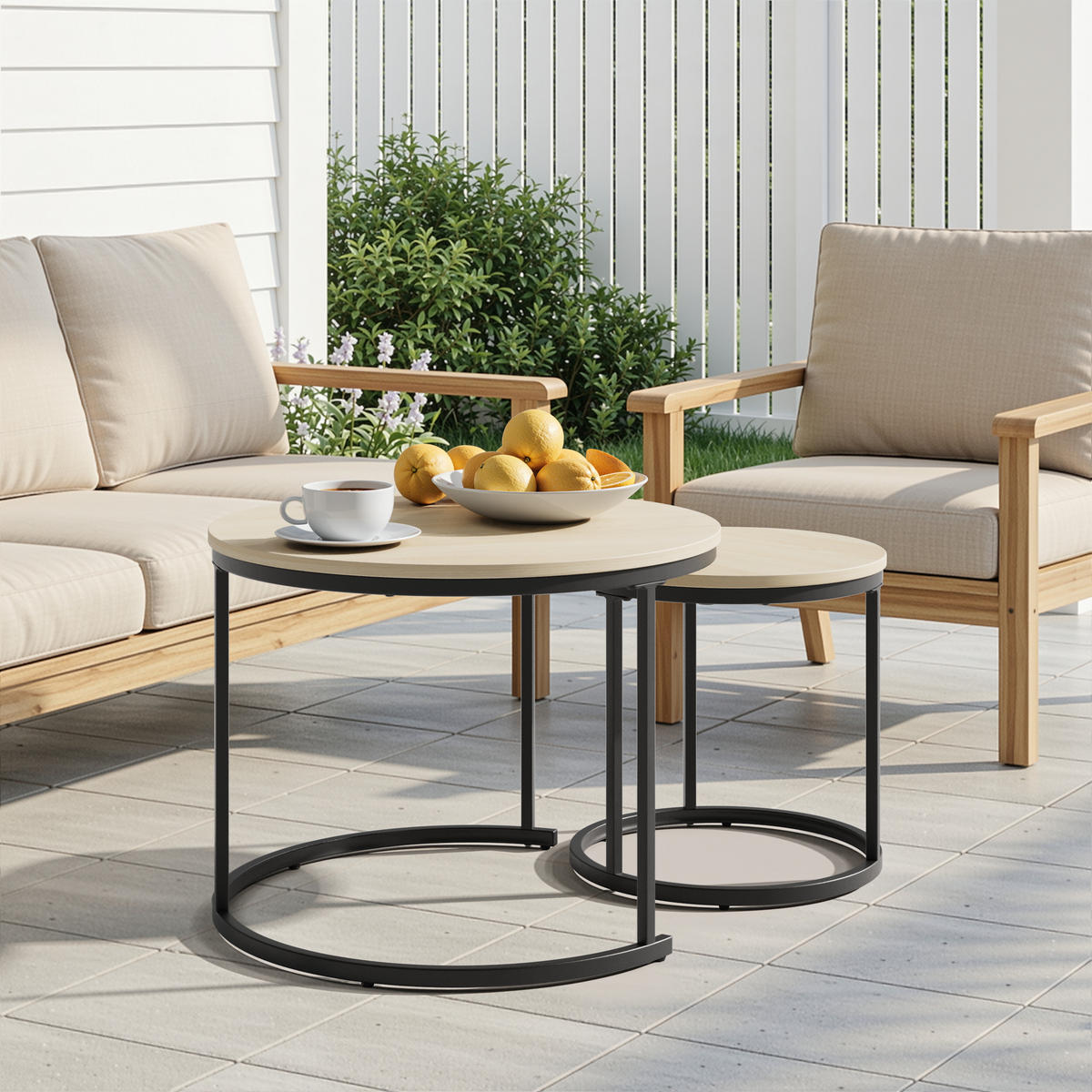 COUCHTISCH-SET Eichefarben 2er-Set 60/60/45 cm - Eichefarben, Metall (60/60/45cm) - PANGIVO