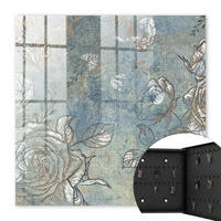 SCHLÜSSELBOX Schwarz 30x30 cm- Türöffnung nach rechts - Blumenmuster - Blau, Metall (30/30/5cm) - TULUP
