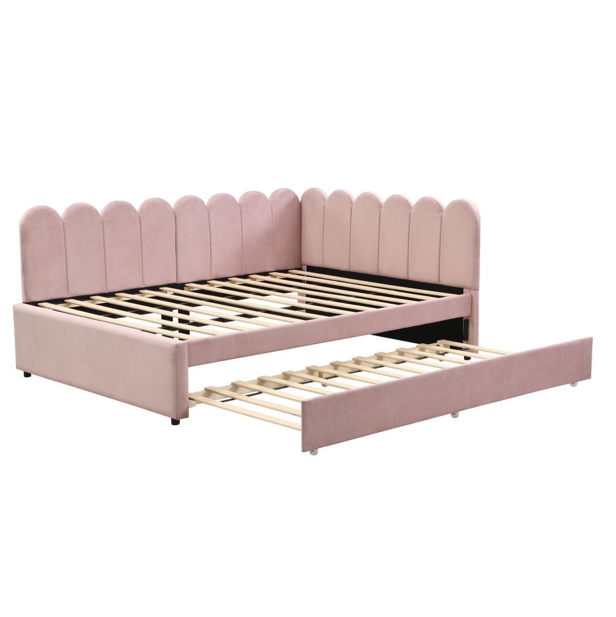 POLSTERBETT 140/200 cm aus Samt mit Ausziehbett und blütenblattförmiger Rückenlehne Rosa - Rosa, Leder (140/200cm) - Modenvie