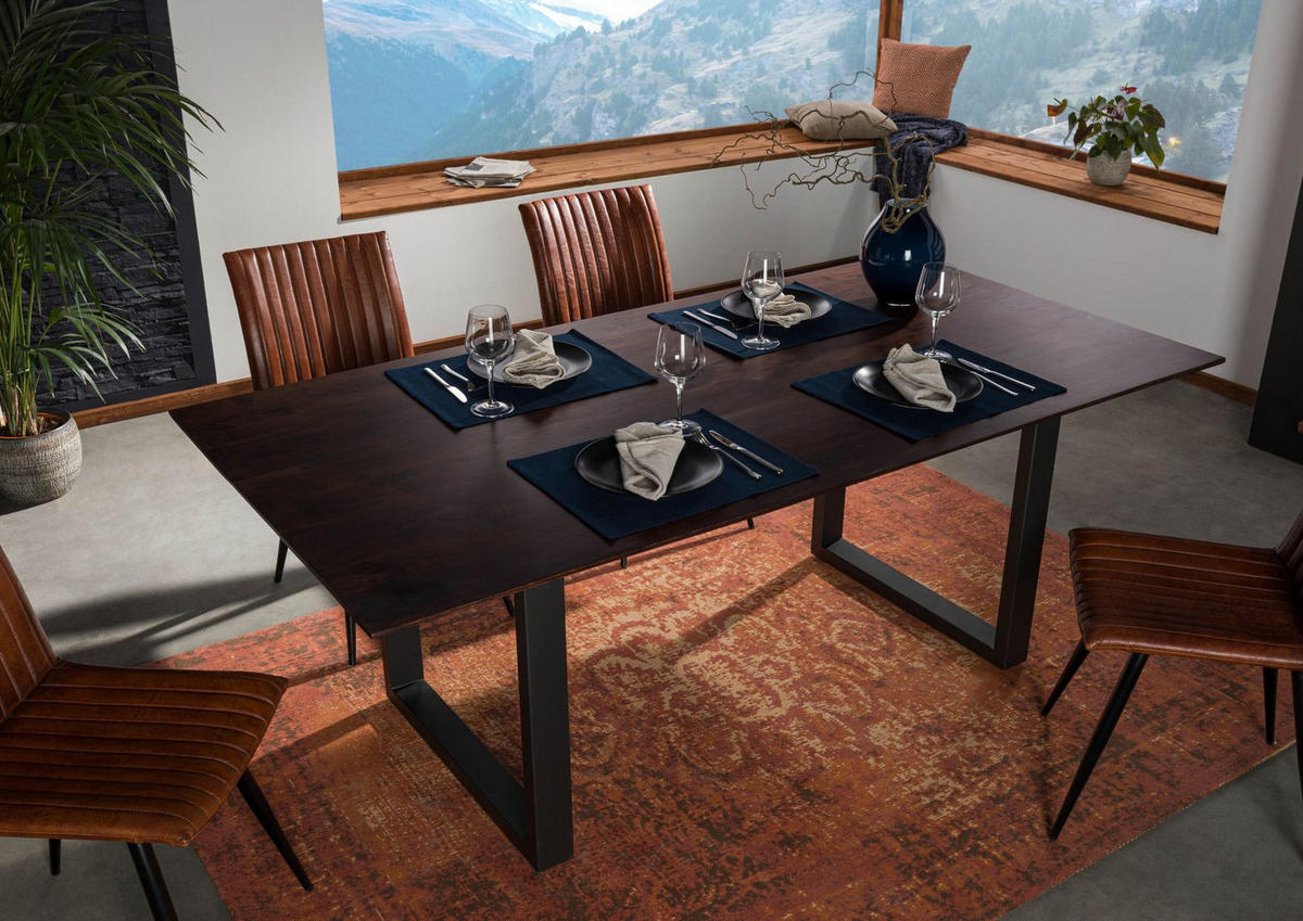 ESSTISCH Akazie 180x90 braun lackiert / U-Beine anth. matt SWISS EDGE - Anthrazit/Braun, Holz (180/90/76cm) - Massivmoebel24