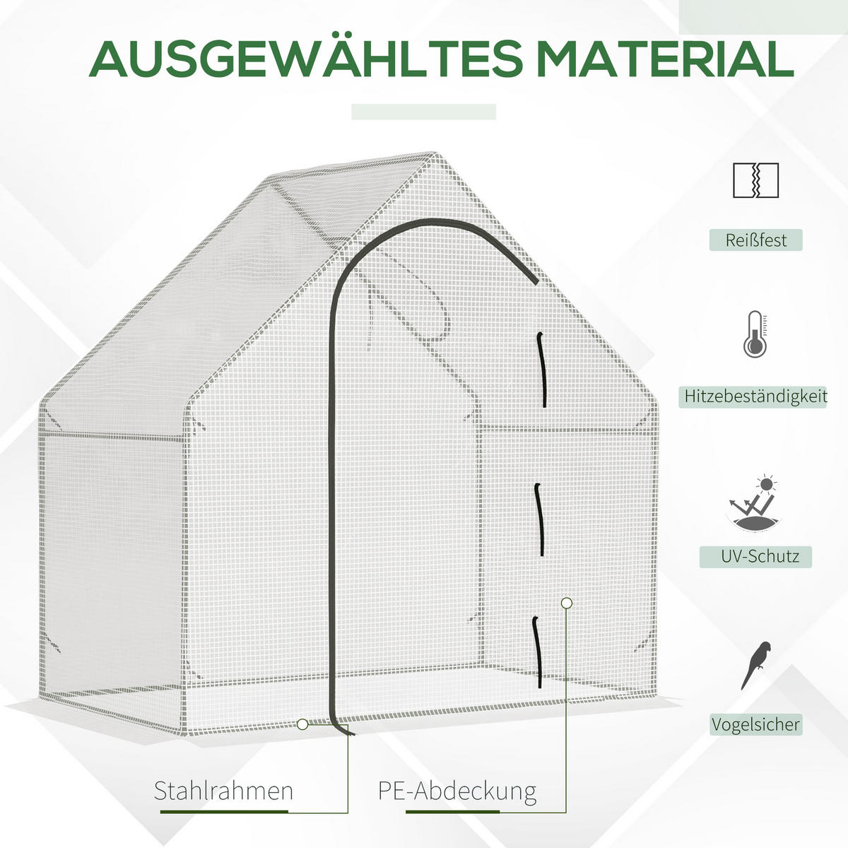 GEWÄCHSHAUS, 180L x 100B x 168H cm - Weiß, Kunststoff/Metall (100/168/180cm) - Outsunny