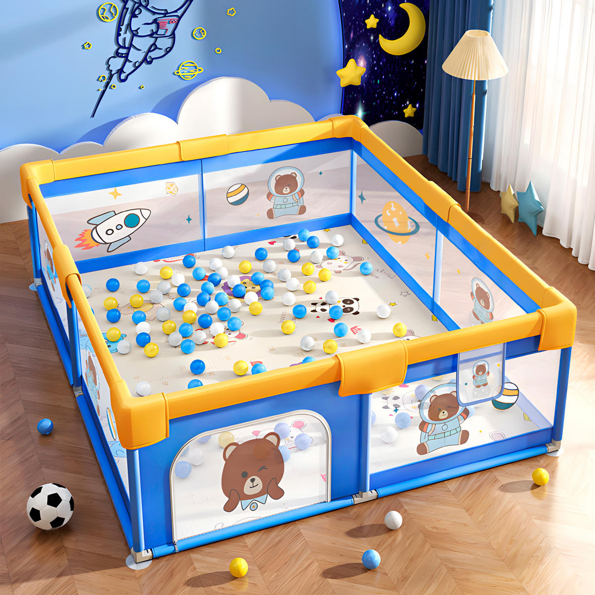 LAUFGITTER BABY 180x200x100 cm - Blau, Kunststoff (180/68/200cm) - Ecosa