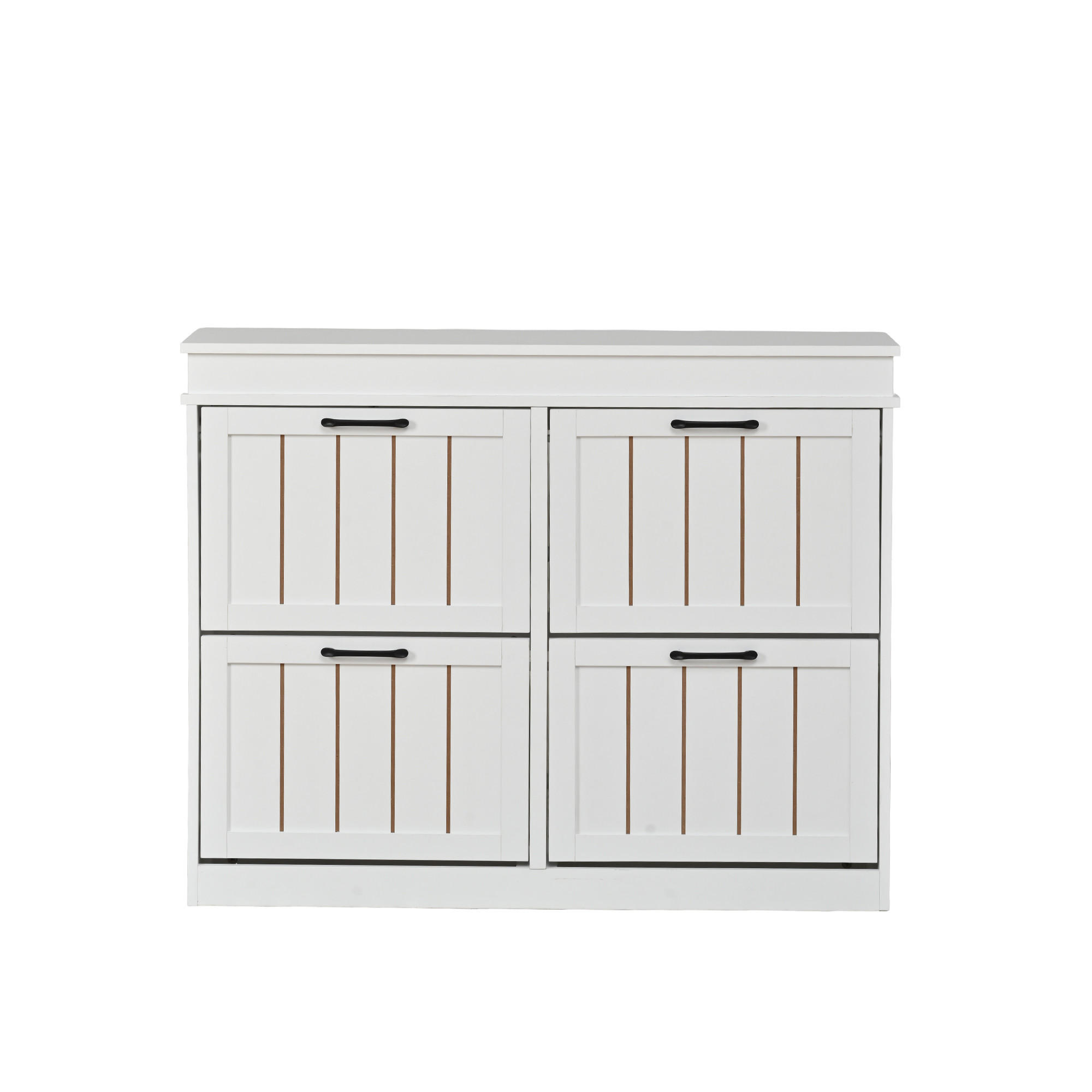 SCHUHSCHRANK 4 Kipptüren 8 Fächer MDF Weiß Schwarz Griff - Weiß, Holzwerkstoff (105/83/24cm) - FLIEKS