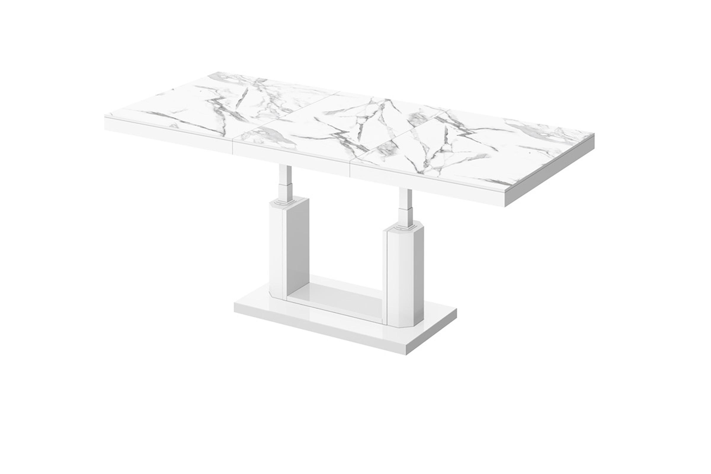 COUCHTISCH rechteckig Marmor Natur - Weiß Hochglanz 120/75/54 cm - Weiß Hochglanz/Weiß, Holzwerkstoff (75/120/54cm) - designimpex