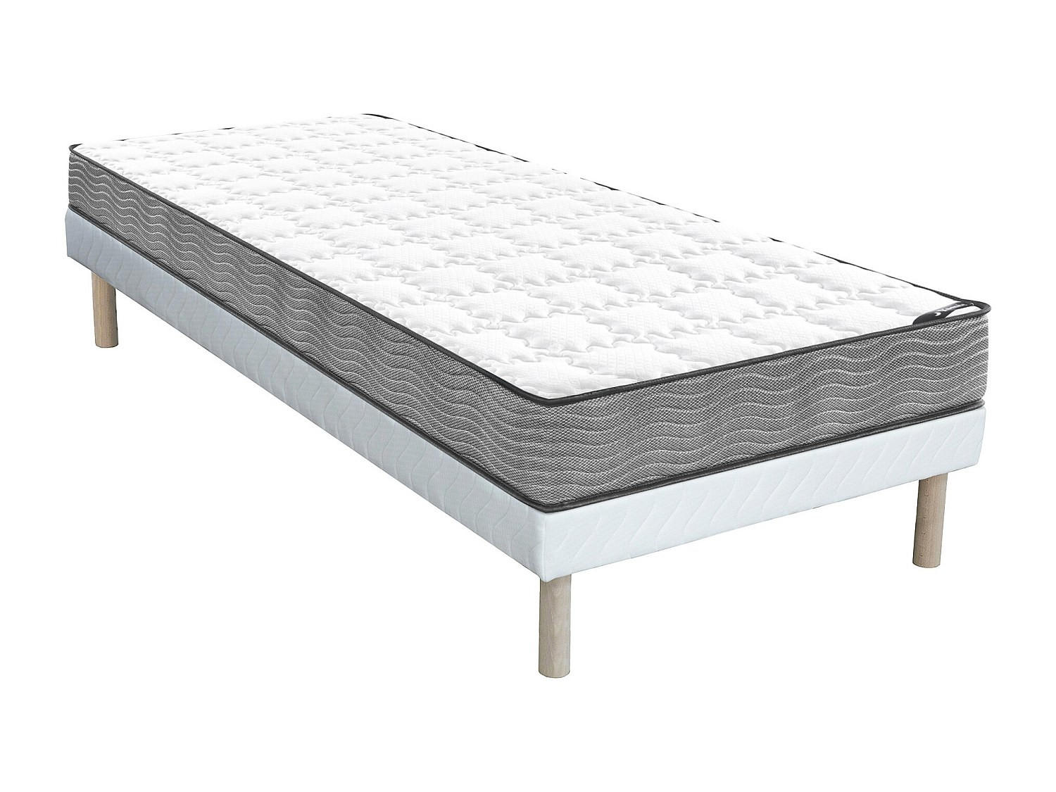 MATRATZE und Bettgestell mit Lattenrost und Stoffbezug - 1 Person - stoff - weiß Kijal - Weiß, Holz/Textil (90/190cm) - Vente-Unique
