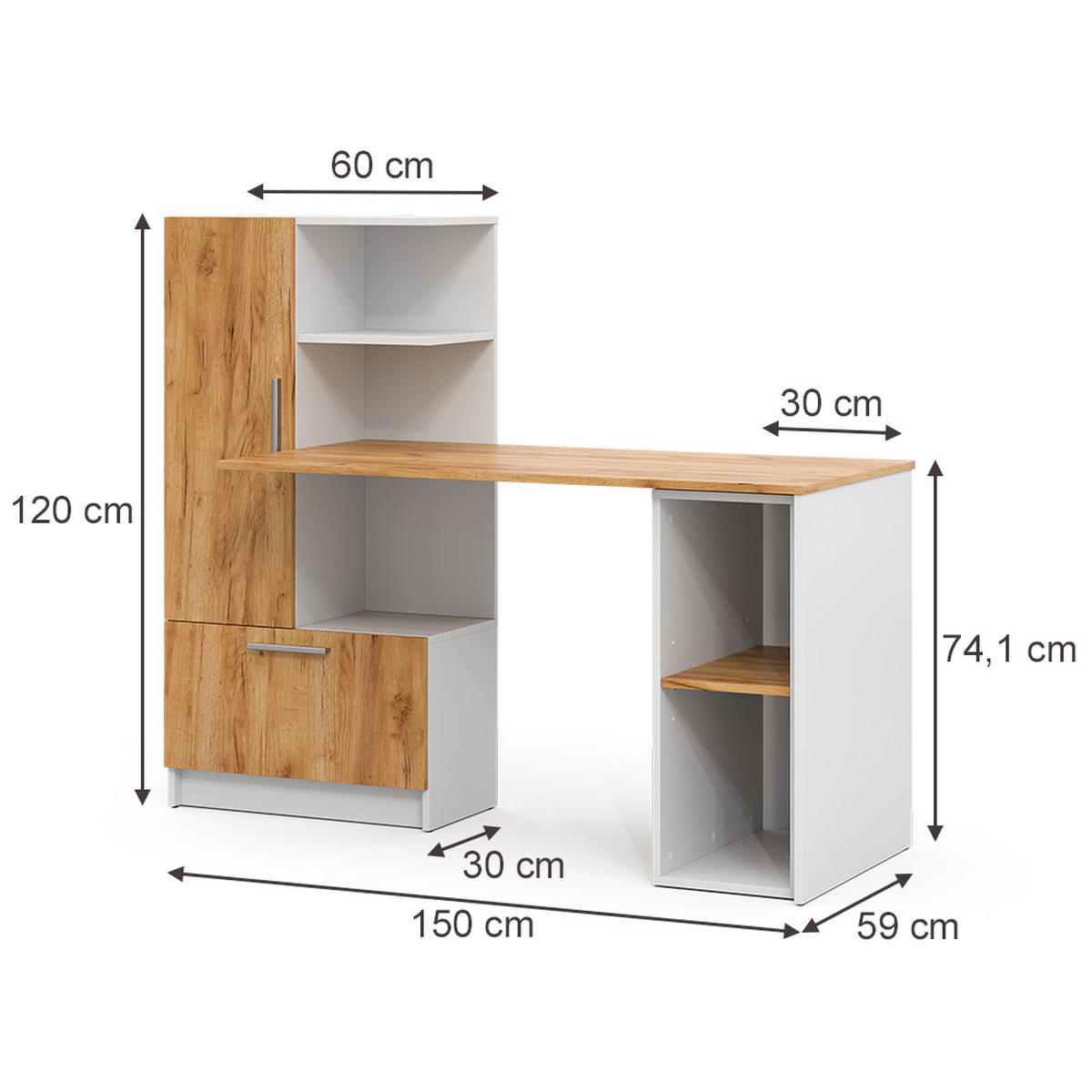 PÍSACÍ STÔL Tomy, biely/Dub Goldkraft, 150 x 59 cm Sada 2 ks - biela/dub medový, kompozitné drevo (59/150/120cm) - Vicco