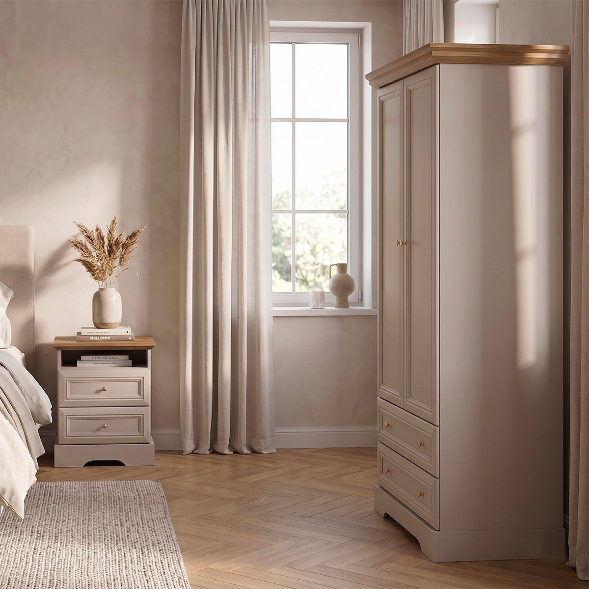 SCHRANK 2 Türen Dulci Kaschmir und Holz - Beige, Holzwerkstoff (88.4/188.8/55.2cm) - Petits-meubles