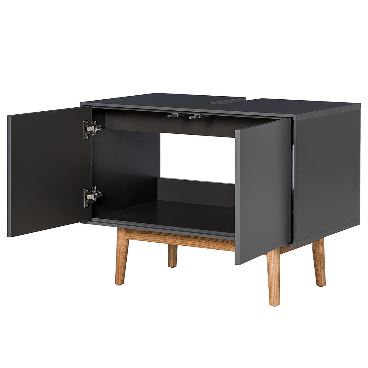 WASCHBECKENUNTERSTRANK - Eiche teilmassiv - Eichefarben/Grau, Eichenholz/Holz (80/60/46cm) - home24