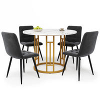 ESSTISCHSET 5-Teilig Rund 80 Cm, MDF Marmor, 4 Graue Stühle, Gold - Multicolor, Holzwerkstoff (84.99/11.99/88.01cm) - FLIEKS