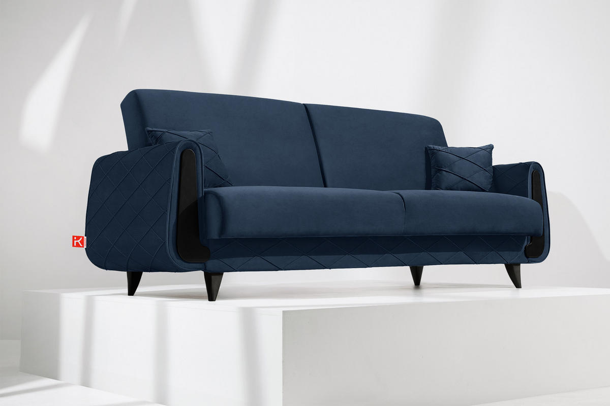 3-SITZER-SOFA GUSTAVO III Sofa 3 Velours, Dunkelblau - Dunkelblau, Holz/Holzwerkstoff (230/98/98cm) - KONSIMO®