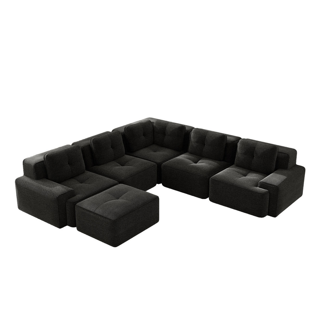 ECKSOFA modular ohne Gestell Cord Schwarz - Schwarz, Kunststoff (295/295cm) - Meubliv