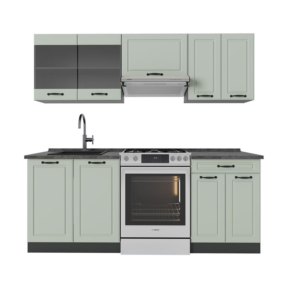 KÜCHENZEILE R-Line, Mint Landhaus/Anthrazit, 200 cm Arbeitsplatte Anthrazit - Anthrazit/Grün, Holzwerkstoff (200/81.6/60cm) - Vicco