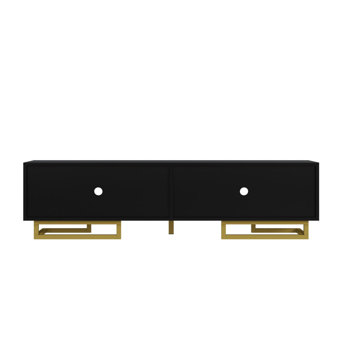 TV-LOWBOARD aus Spanplatte 160x38x44,5 cm Schwarz mit 4 Türen, goldfarbenen Metallbeinen und verstellbaren Füßen - Schwarz, Holzwerkstoff (160/44.5/38cm) - Modfu