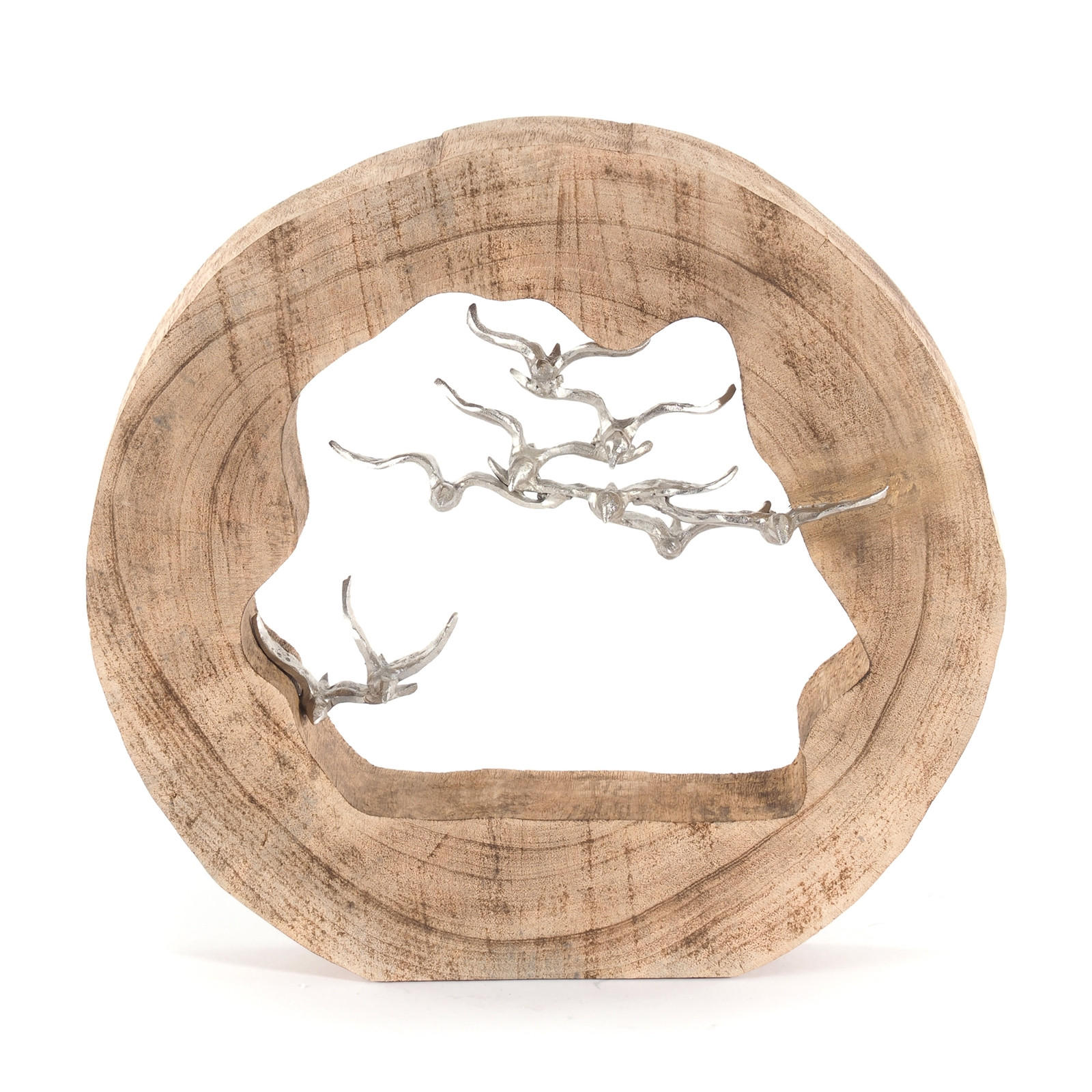 SKULPTUR BIRDS Mangoholz, Aluminium natur-silber - Naturfarben, Holz (36/35/8cm) - DESIGN DELIGHTS