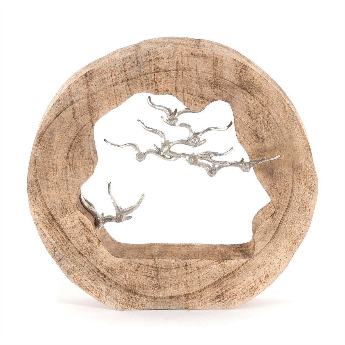 SKULPTUR BIRDS Mangoholz, Aluminium natur-silber - Naturfarben, Holz (36/35/8cm) - DESIGN DELIGHTS