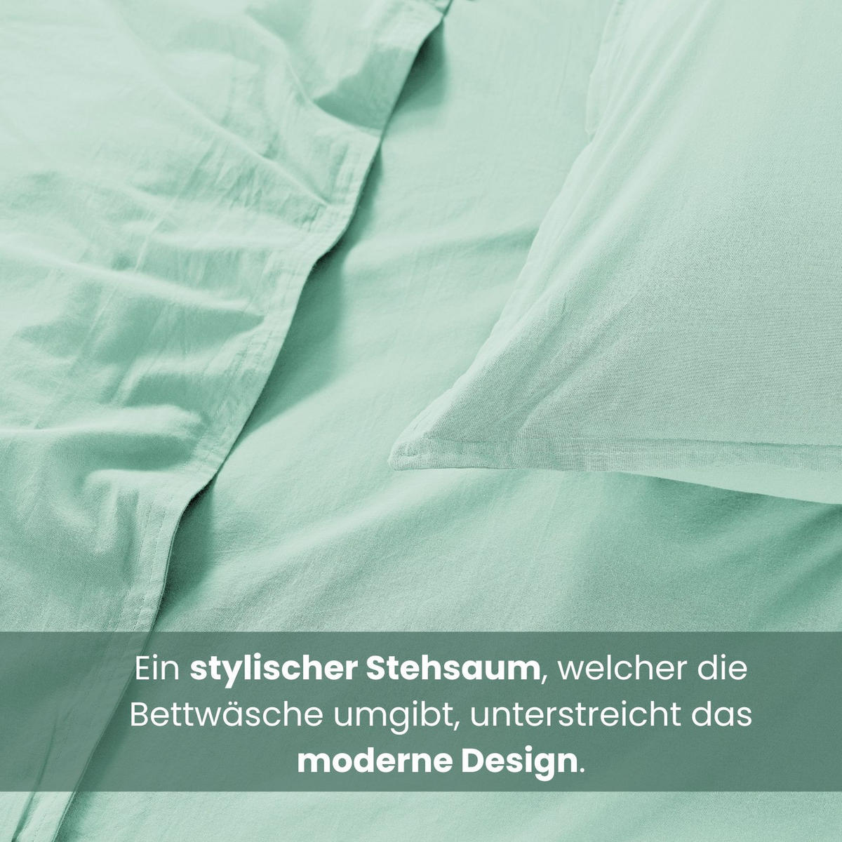 BETTWÄSCHE Stone Washed mintgrün 155/220 cm 100% Baumwolle Used-Effekt mit Stehsaum - Mintgrün, Textil (155/220cm) - wometo