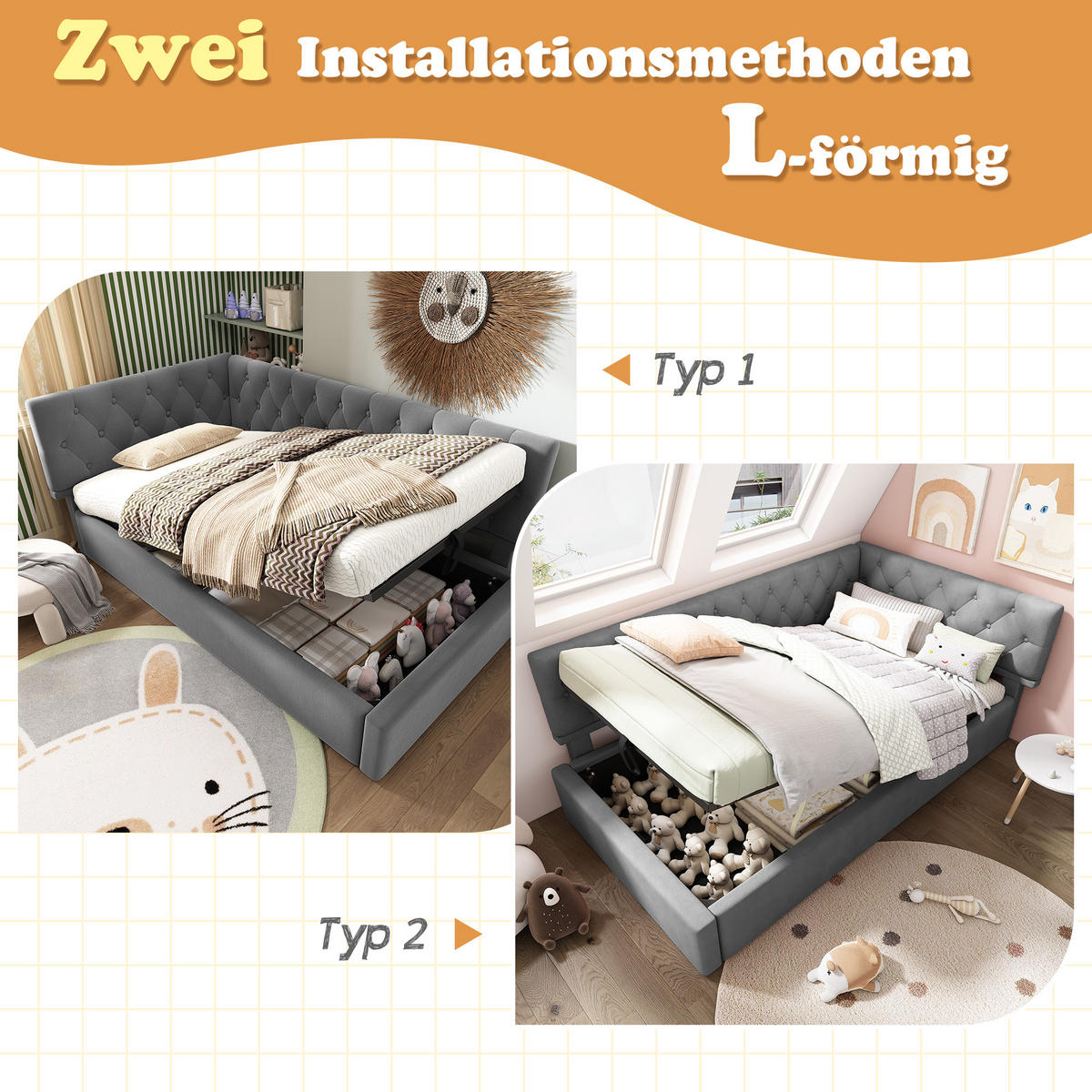 TAGESBETT 90/190 cm DE-00301, in Grau, hydraulischem Stauraum - Grau, Metall (90/190cm) - ComfortXL