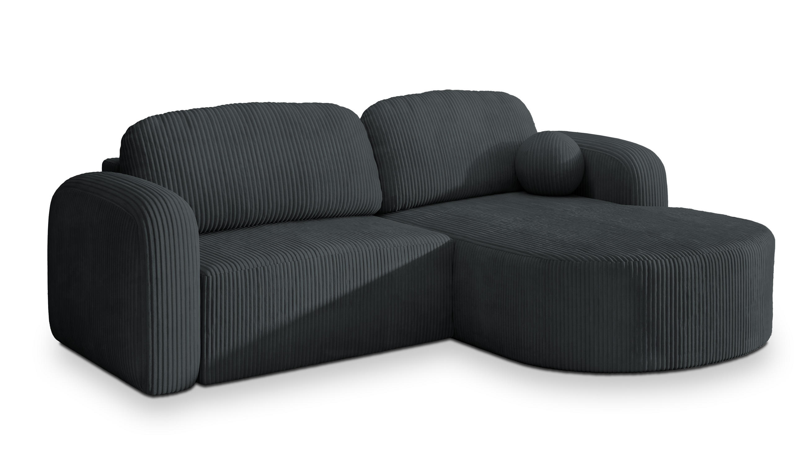 ECKSOFA AMILIA P R-S Graphitfarben Kordstoff mit Schlaffunktion - Graphitfarben, Holz (263/174cm) - MASSENO
