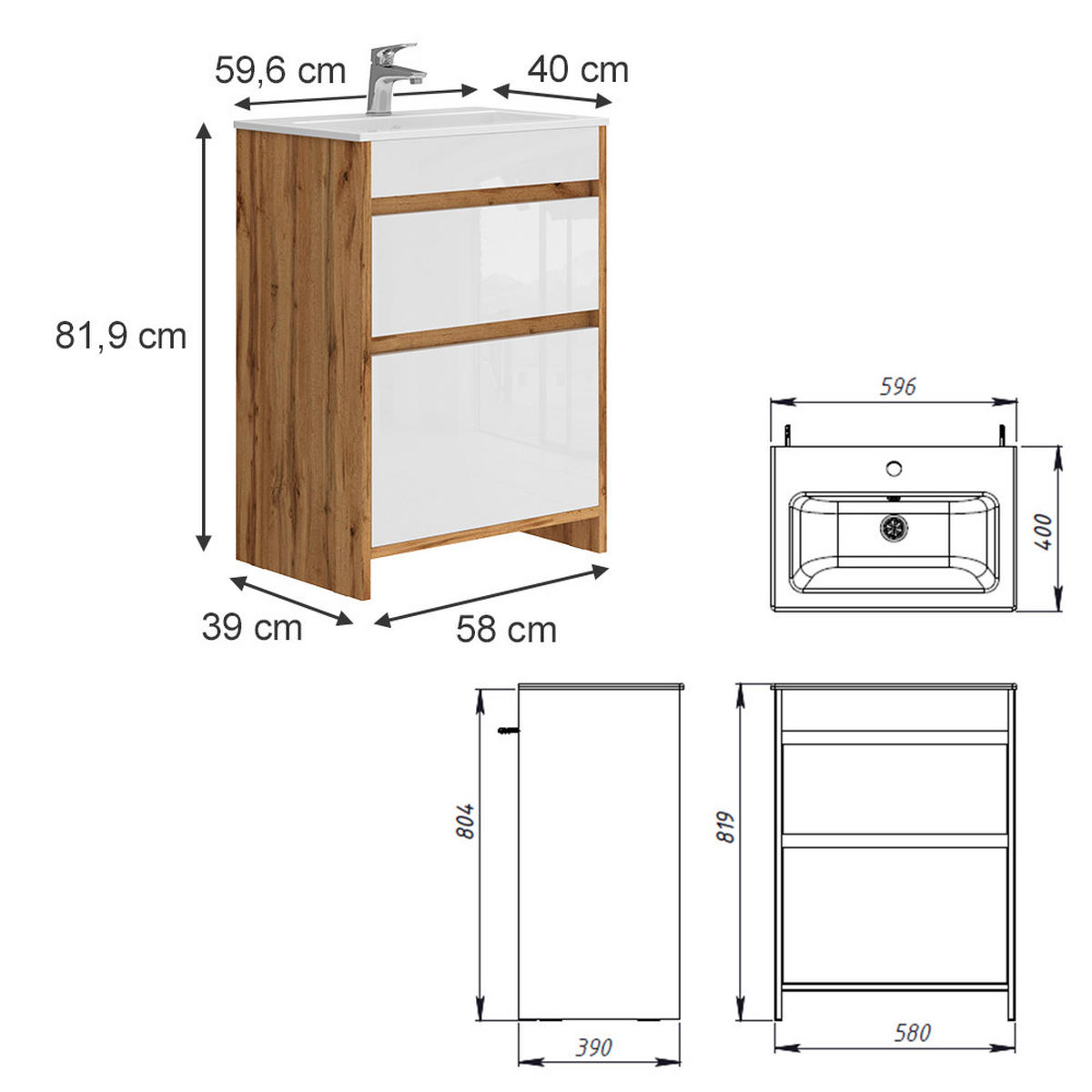 Honigeiche, Holzwerkstoff (59.6/81.9/40cm) - Vicco