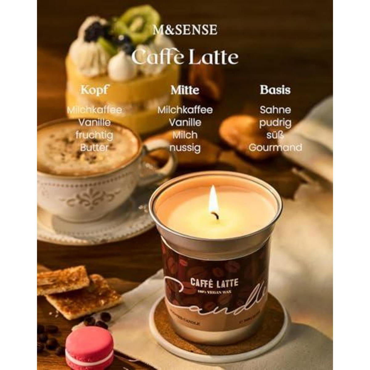 DUFTKERZE Caffe Latte 460g Sojawachs vegan Brenndauer bis 99 Std. - Braun, Glas (7cm)