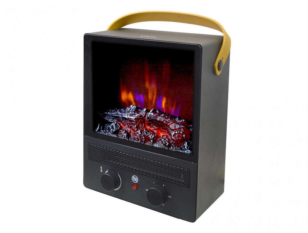 ELEKTROKAMIN Schwarz Bodenmodell mit integrierter Heizung 1500 W - Schwarz, Glas (29/38/16cm) - Purline