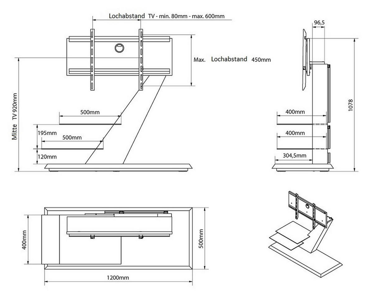 TV RACK rechteckig Grau Hochglanz Glas 120/106/50 cm - Grau, Holzwerkstoff (120/106/50cm)