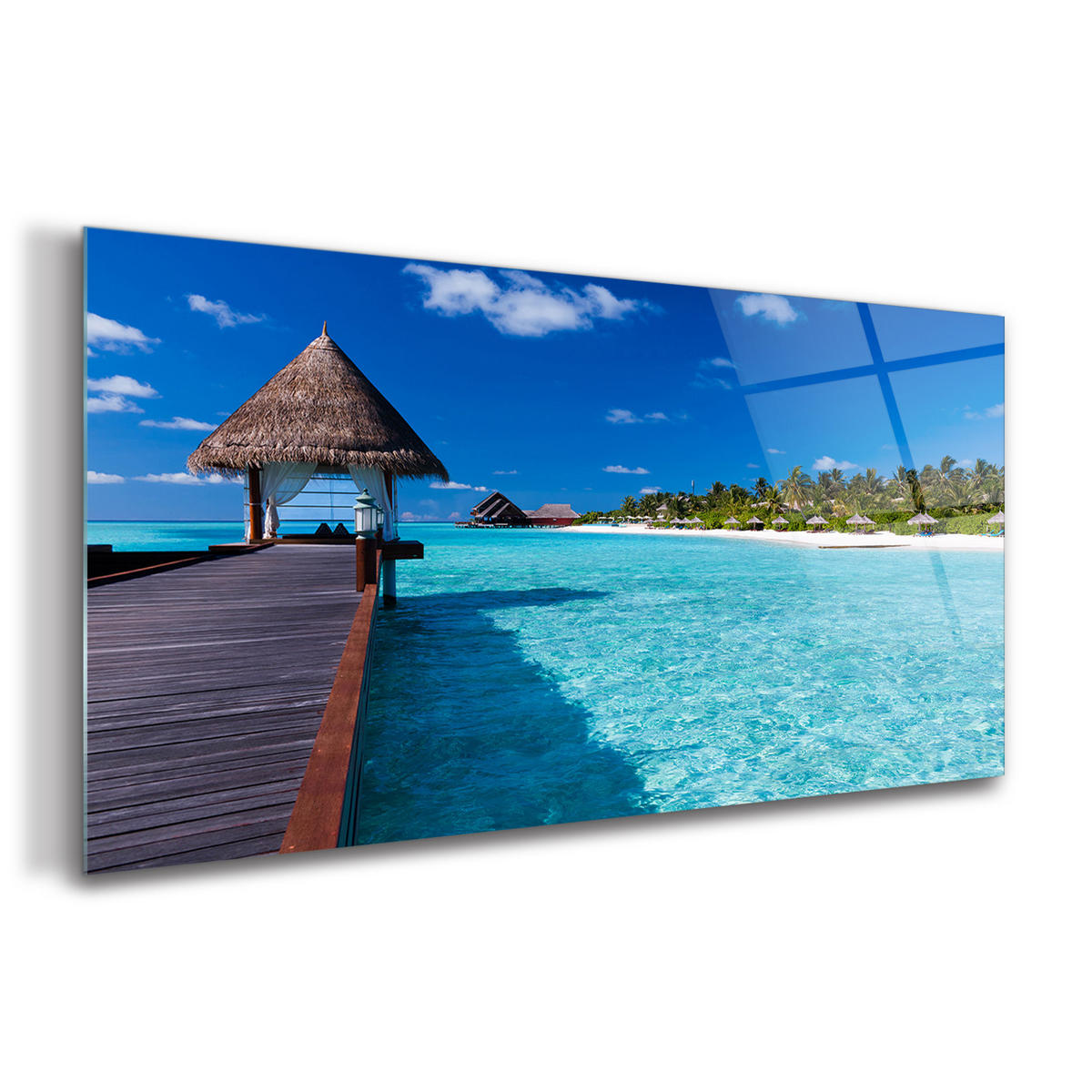 GLASBILD 120x60 cm Tropische Insel - Türkis/Rotbraun, Glas (120/60cm) - TULUP