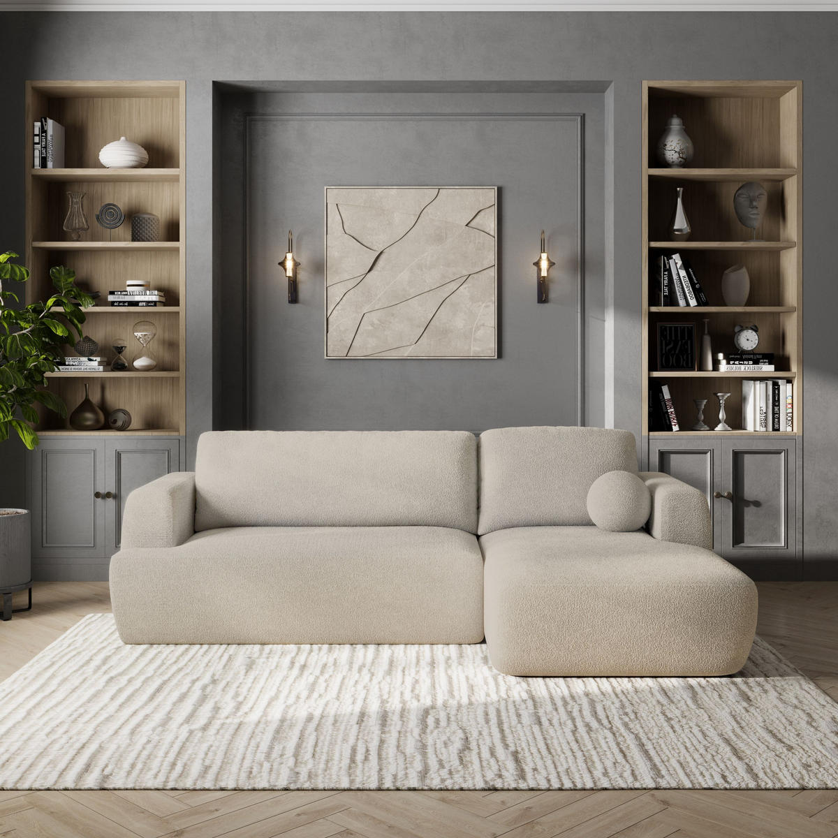 ROHOVÁ SEDAČKA SENTI krémová - černá/krémová, dřevo/textil (246/148cm) - MASSENO