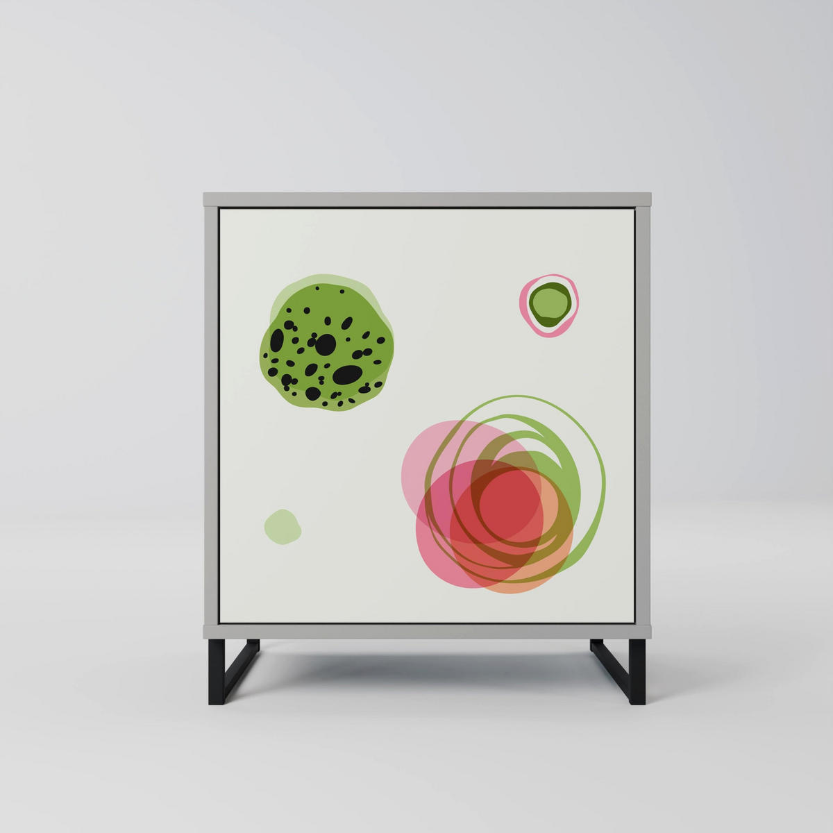 SIDEBOARD COLORFUL COSMOS, Grau, 57,5x42x72,5 cm, Schwarze Metallfüße - Multicolor/Schwarz, Holzwerkstoff/Metall (57.5/72.5/42cm) - SpaceRebels