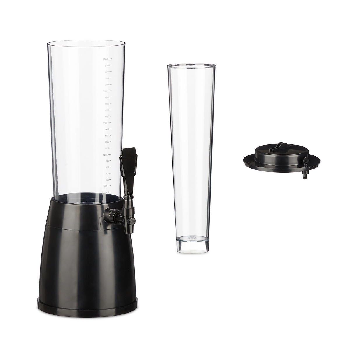 GETRÄNKESPENDER Transparent Schwarz mit Zapfhahn Eisbehälter 2,5 l - Multicolor, Kunststoff (2.5L) - Relaxdays