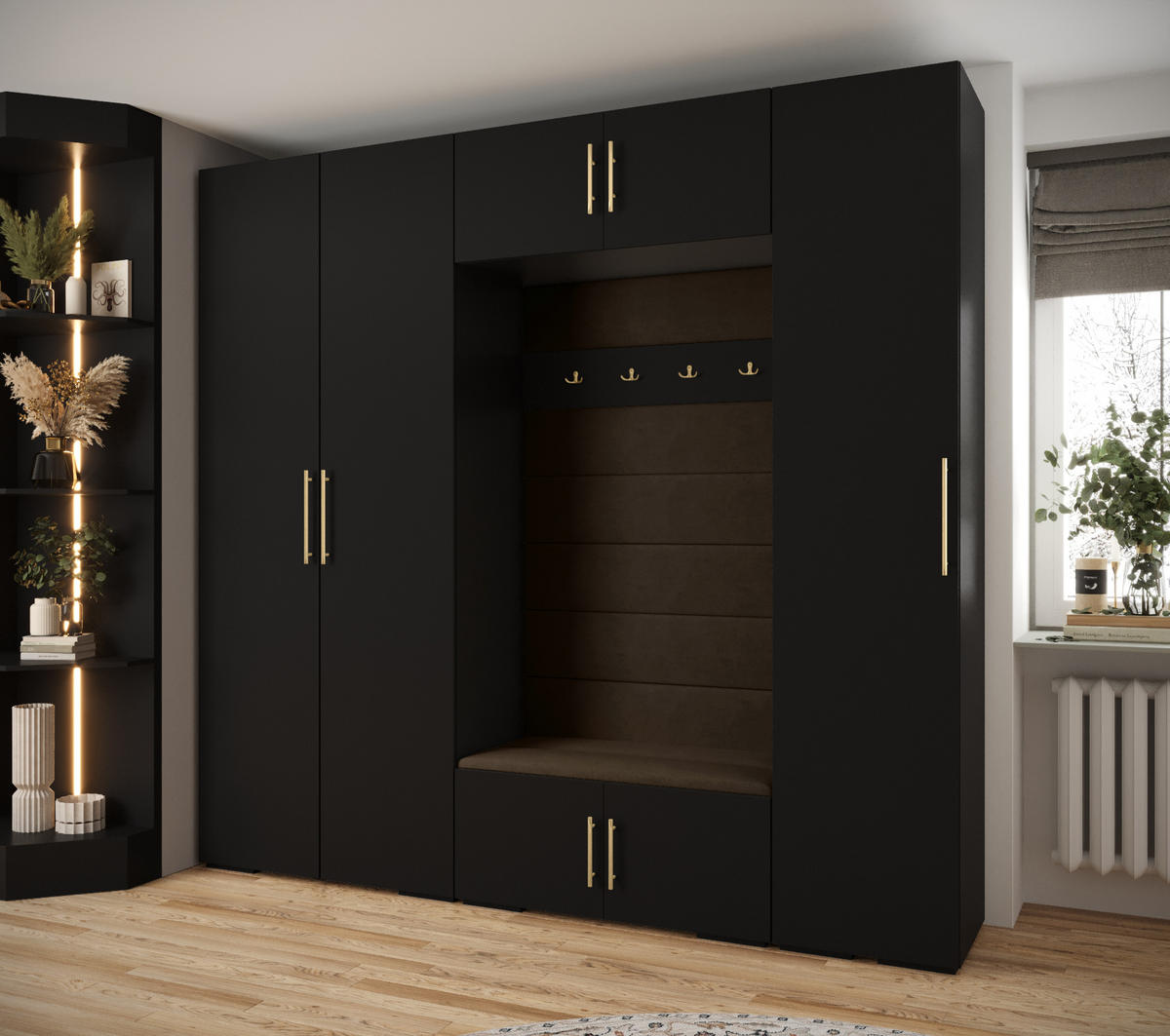 GARDEROBEN-SET 236,7/250/47 - Dunkelbraun/Goldfarben, Holz/Kunststoff (250/236.7/47cm) - Abiks Möbel