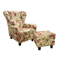 OHRENSESSEL mit HOCKER, hoher Sitzkomfort durch Wellenunterfederung B90/H98/T76 cm, Webstoff Blumenmuster bunt / 18004 - Beige/Multicolor, Holz/Textil (90/98/76cm) - luma-home