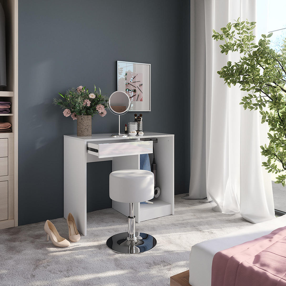 TOALETNÍ STOLEK Sherry Bílá/bílý vysoký lesk - vysoce lesklá bílá, kompozitní dřevo (89.8/76/50.1cm) - Vicco