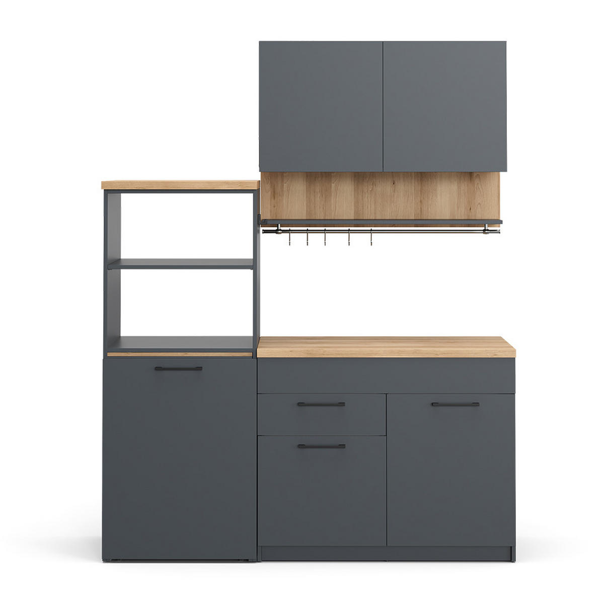 KÜCHENZEILE Egbert Anthrazit 160 cm mit ausziehbarem Tisch - Anthrazit/Eiche Wotan, Holzwerkstoff (160/81.6/60cm) - Vicco