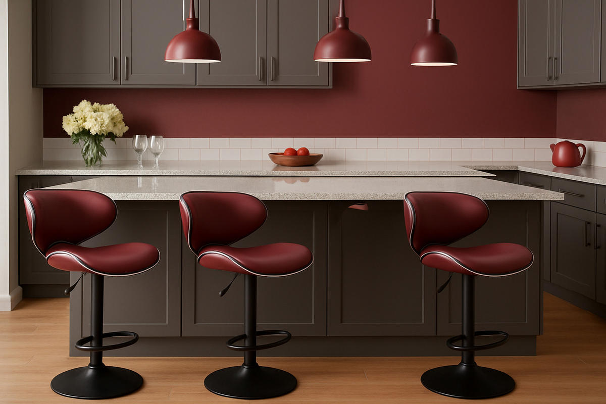 BARHOCKER 2er Set Las-Mallorcas Kunstleder schwarz bordeauxrot - Bordeaux/Schwarz, Kunststoff/Metall (46/108/49cm) - TPFLiving