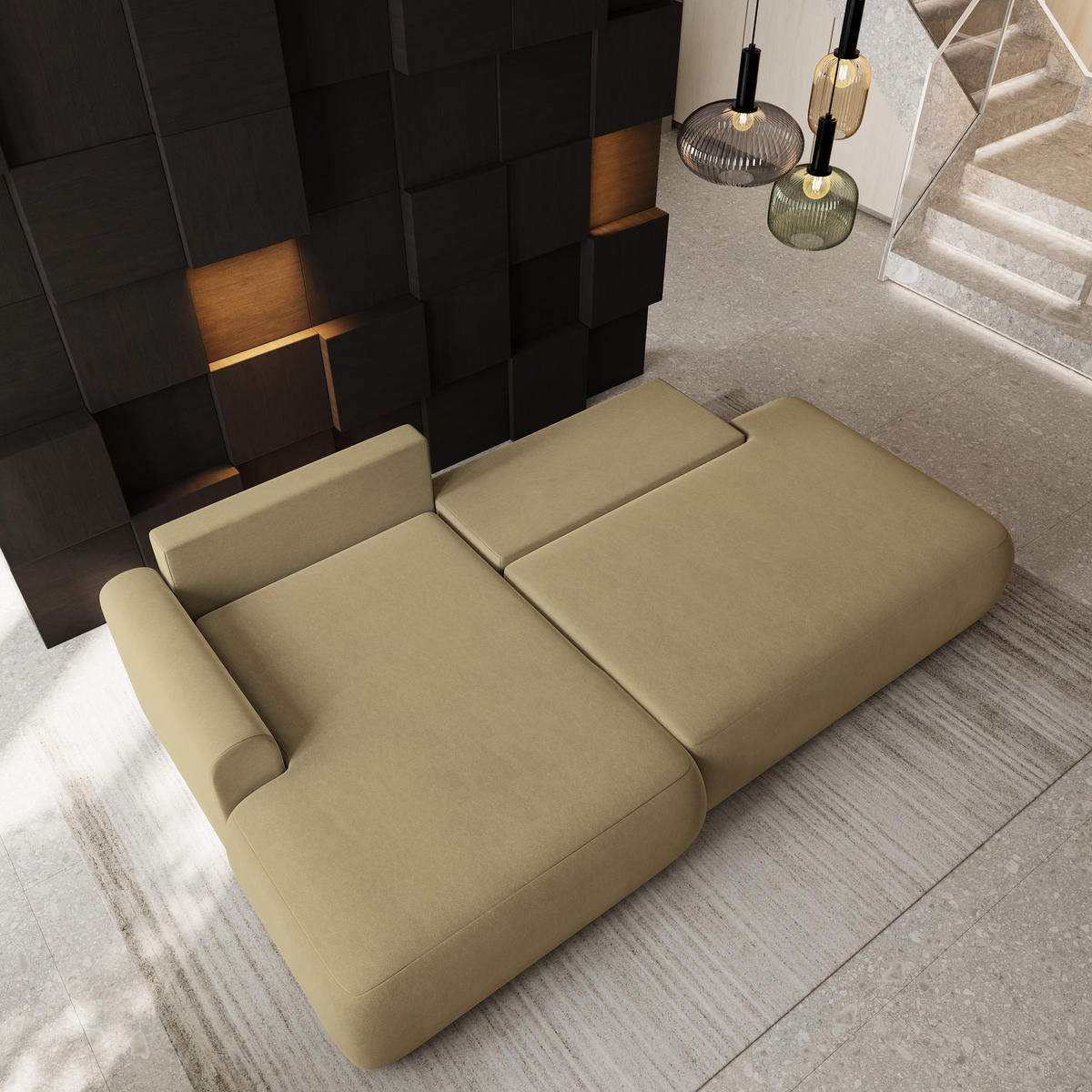 ECKSOFA NUVIRA CL L-S Senfgelb Samtstoff mit Schlaffunktion - Currygelb, Holzwerkstoff/Textil (279/158cm) - MASSENO