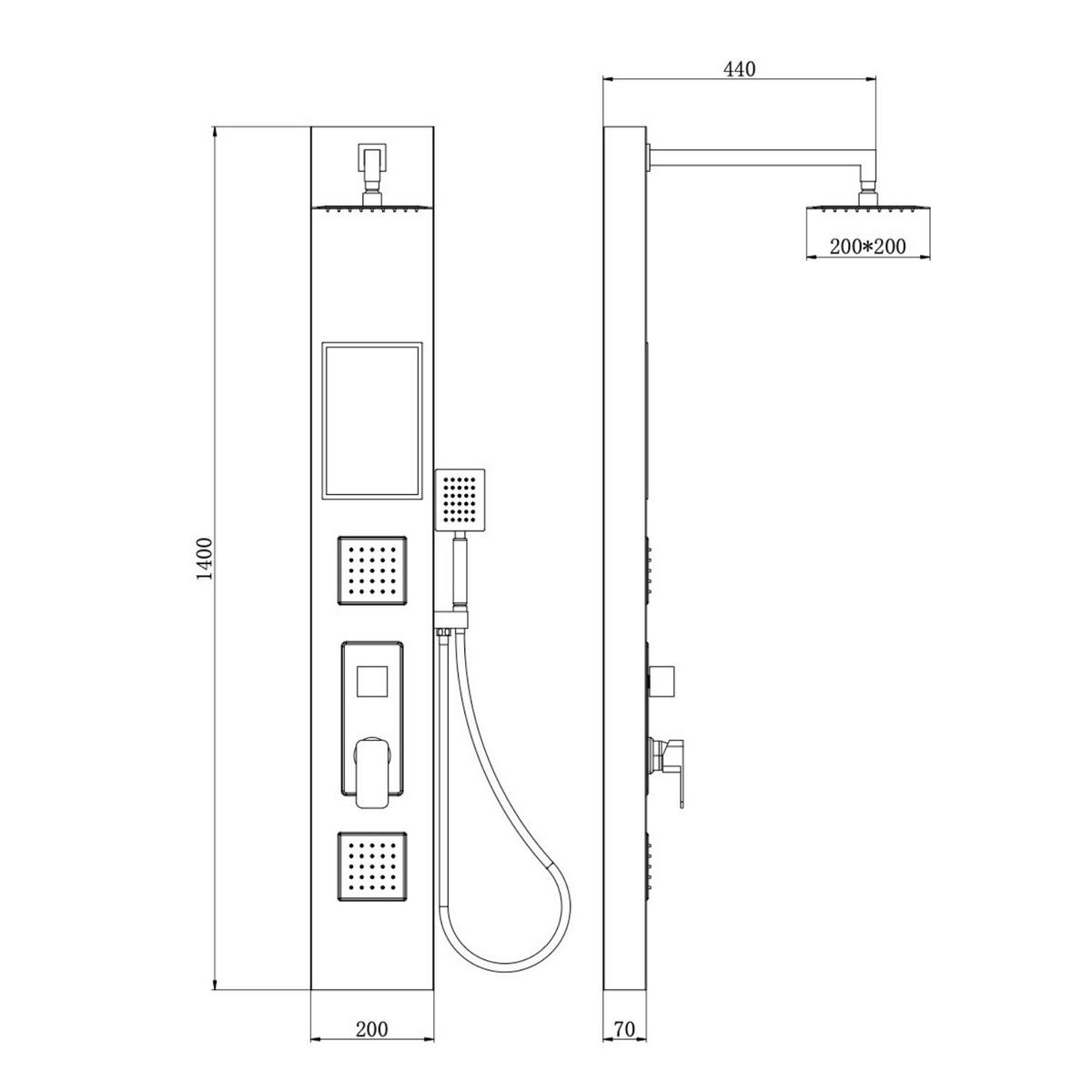 DUSCHPANEEL Monterra mit Mischbatterie RVS Chrom - 140 x 20 cm - Chromfarben, Holz (20/140/7cm) - Badplaats