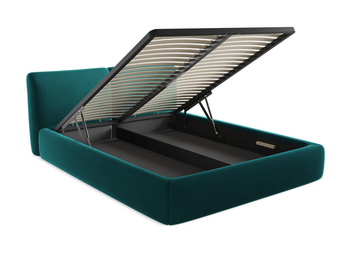 POLSTERBETT mit Bettkasten und Lattenrost 220x225 Blau - Blau/Schwarz, Kunststoff/Textil (180/200cm) - Makamii