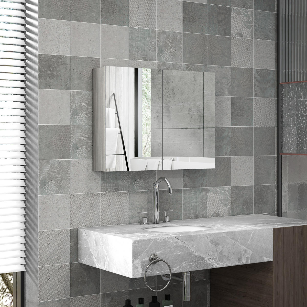 SPIEGELSCHRANK Grau 80/15/60 cm - Grau, Holz (80/60/15cm) - PANGIVO
