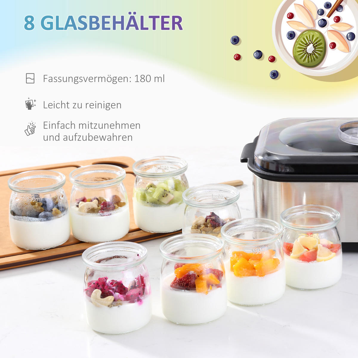 KÜCHENMASCHINE Joghurtbereiter 25 W Silber mit Timer - Silberfarben, Metall (18.8/14/36cm) - Korfee