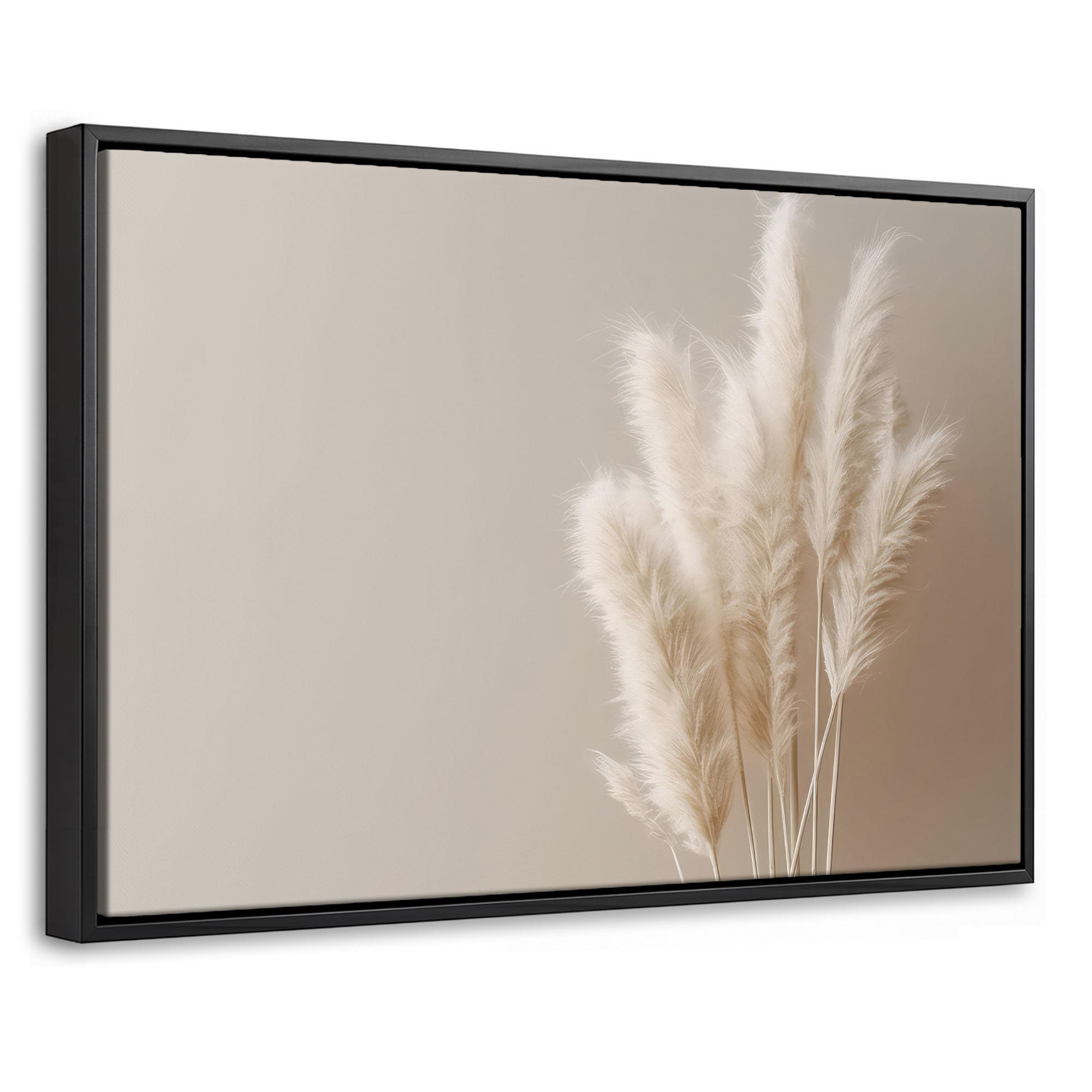 LEINWAND Bilder mit Rahmen - Pampasgras - Federn - Pastell - Weiß - 30x20 - Naturfarben, Textil (30/20cm) - MuchoWow