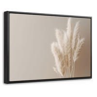 LEINWAND Bilder mit Rahmen - Pampasgras - Federn - Pastell - Weiß - 60x40 - Naturfarben, Textil (60/40cm) - MuchoWow