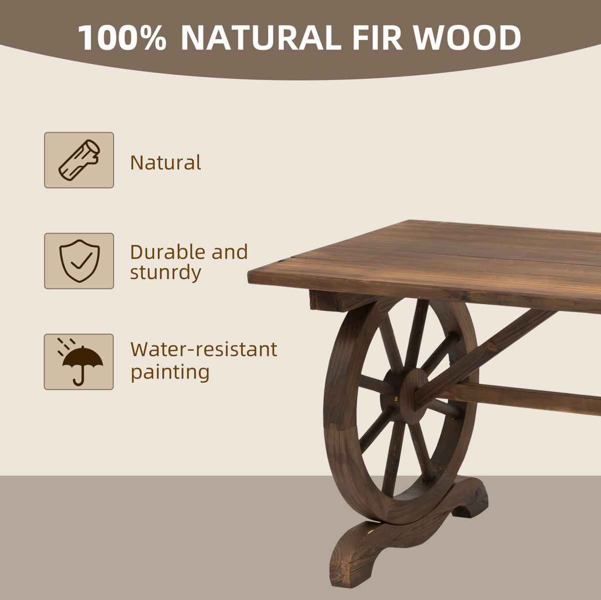 GARTENTISCH 110/60/65 cm natur aus Tannen Holzwerkstoff in Wagenrad-Optik - Naturfarben, Holzwerkstoff (110/60/65cm) - OKWISH