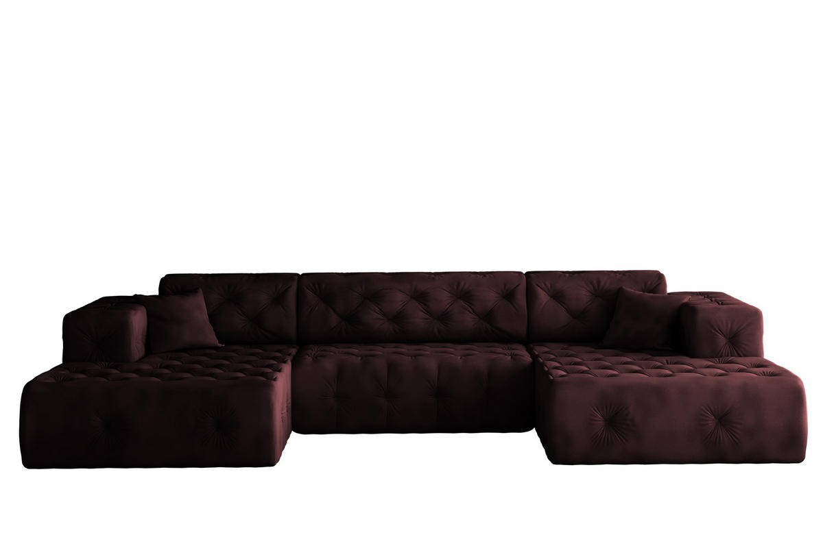 ECKSOFA LUX U-Form, Gesteppt, Stoff Whisper, Rotwein - Dunkelgrau, Holz/Textil (350/171cm) - Kaiser Möbel