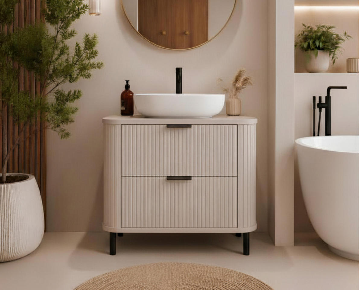 BADEZIMMERSCHRANK : Farbe Kaschmir, Griff schwarz, Füße schwarz, 80 x 41,5 x 66,7 cm - Kaschmir/Schwarz, Holzwerkstoff (80/66.7/41.5cm) - 3XE LIVING